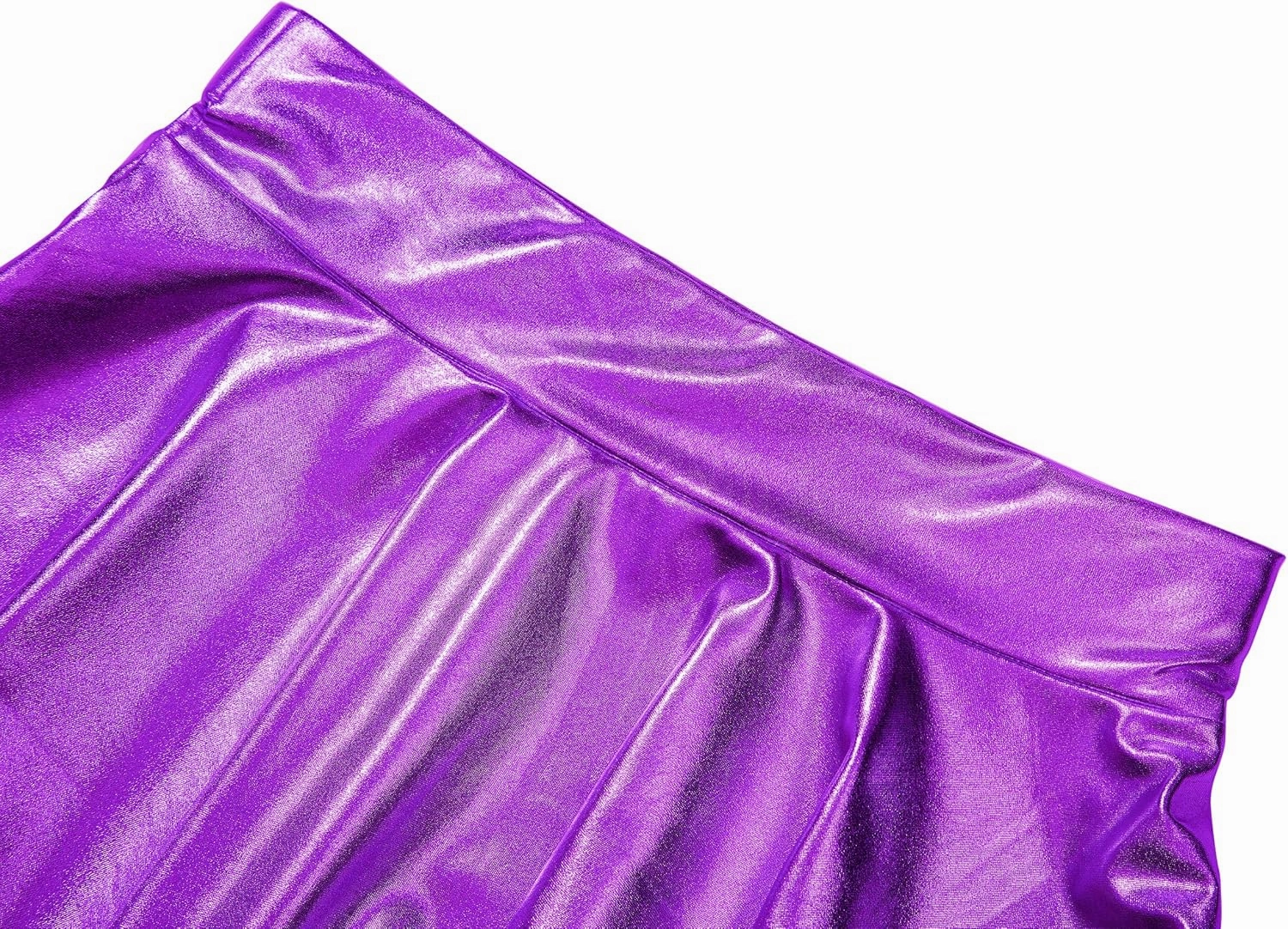 Women's Shiny Metallic Wet Look Stretchy Flared Mini Skater Skirt