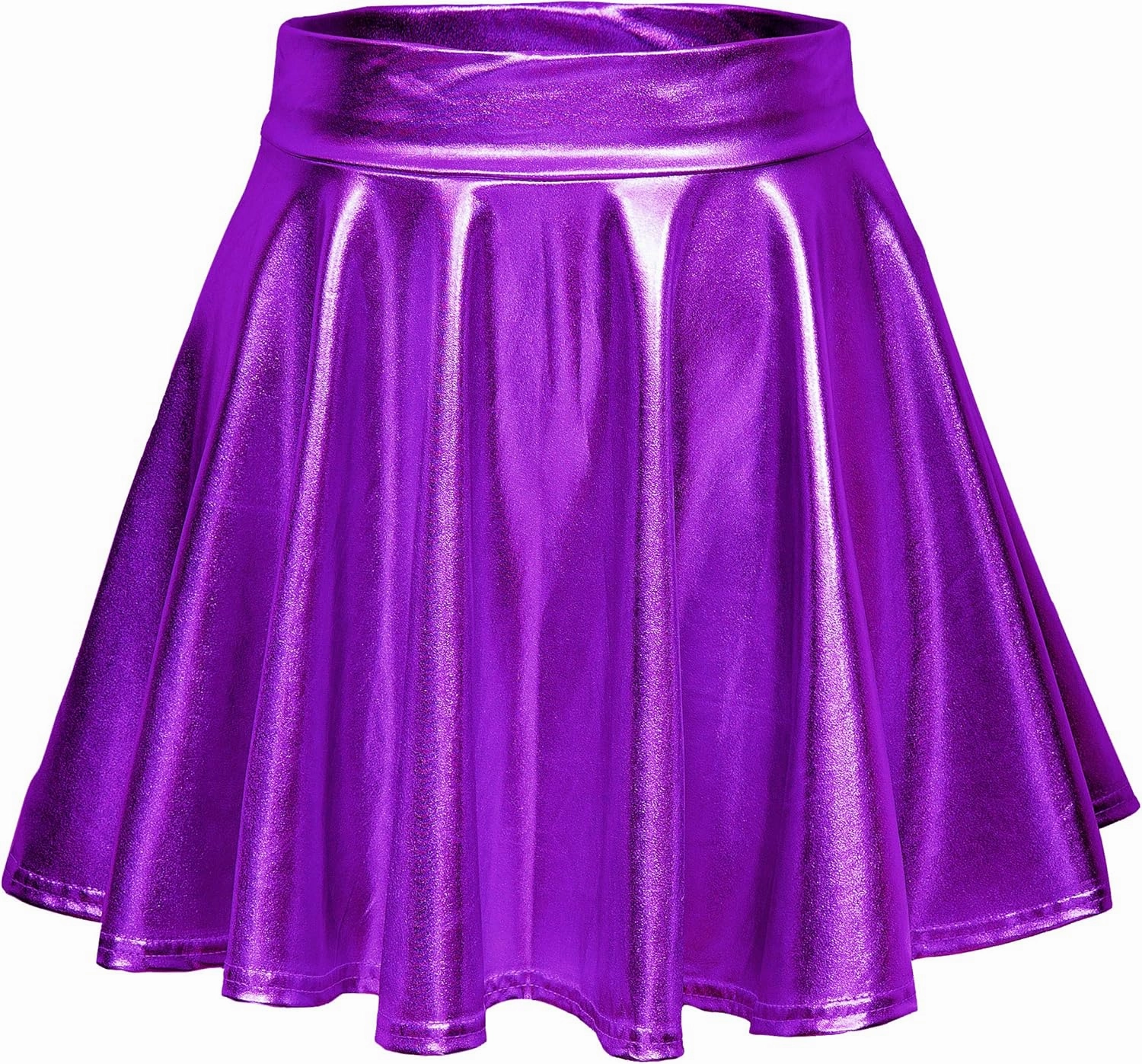 Women's Shiny Metallic Wet Look Stretchy Flared Mini Skater Skirt
