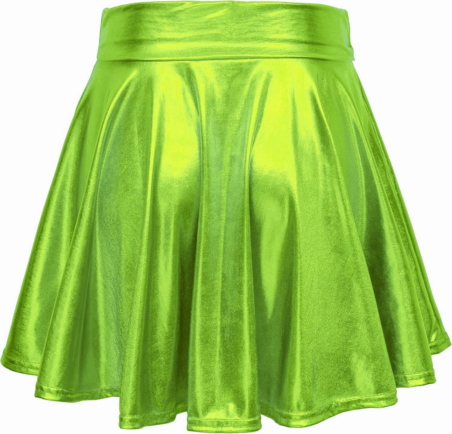 Women's Shiny Metallic Wet Look Stretchy Flared Mini Skater Skirt