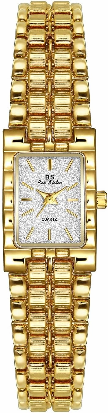 Women's Small Gold Watch, Vintage Rectangular Case, Stainless Steel Bracelet Watches for Women，Bracelet Tools Included
