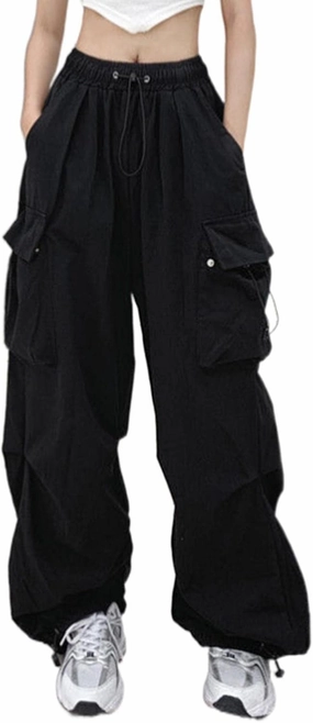 Women Y2K Cargo Jogger Pants Elastic High Waist Baggy Parachute Pants Multi Pocket Casual Loose Vintage Hiking Slacks