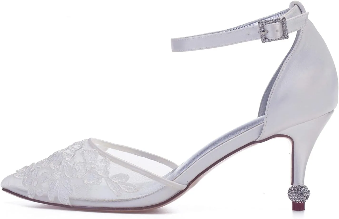 Womens Bridal Stiletto Heels Ladies Satin Lace Wedding Bridesmaid Shoes Pointed Toe Wedding Shoes Satin Party Pumps