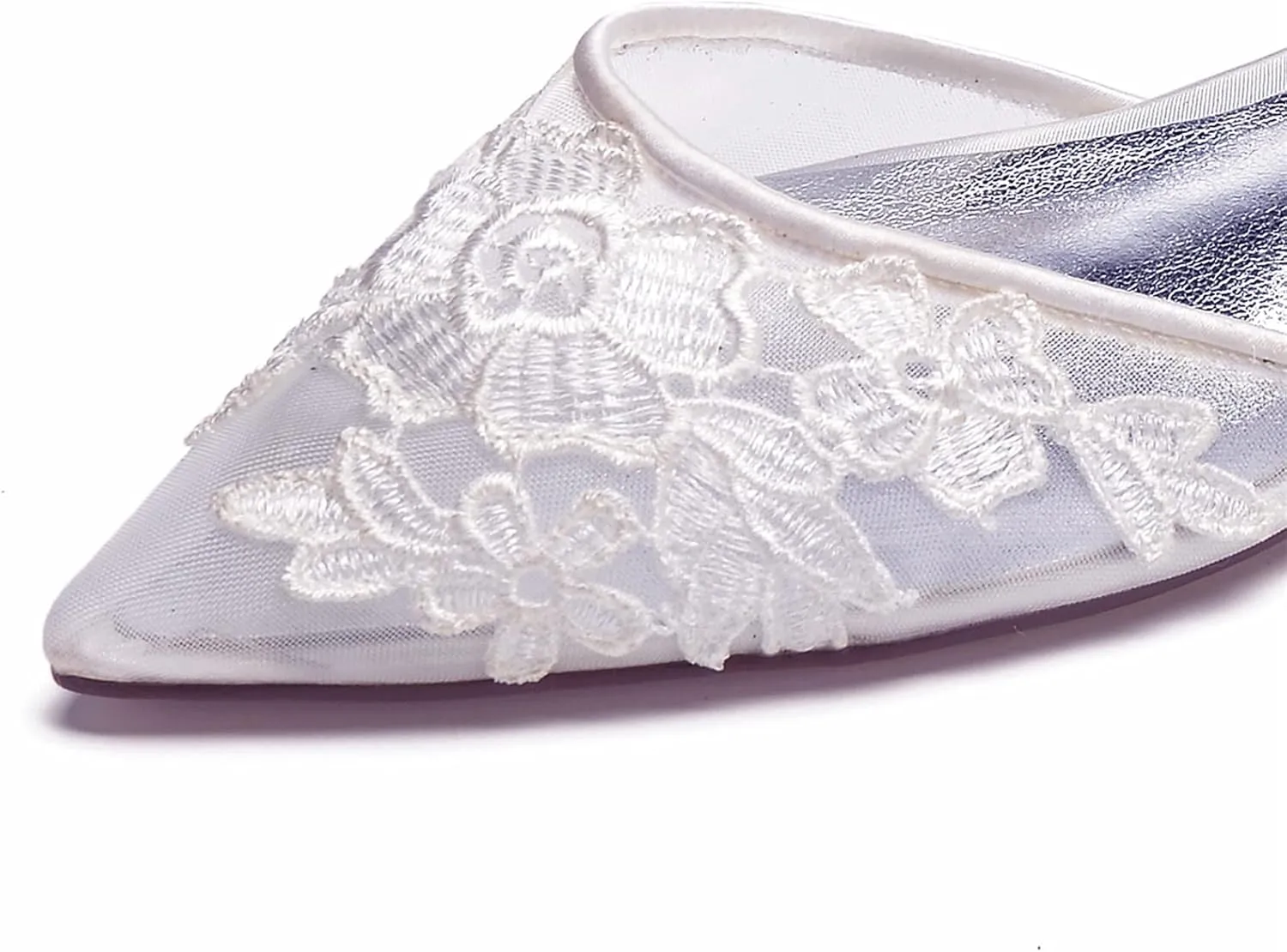 Womens Bridal Stiletto Heels Ladies Satin Lace Wedding Bridesmaid Shoes Pointed Toe Wedding Shoes Satin Party Pumps