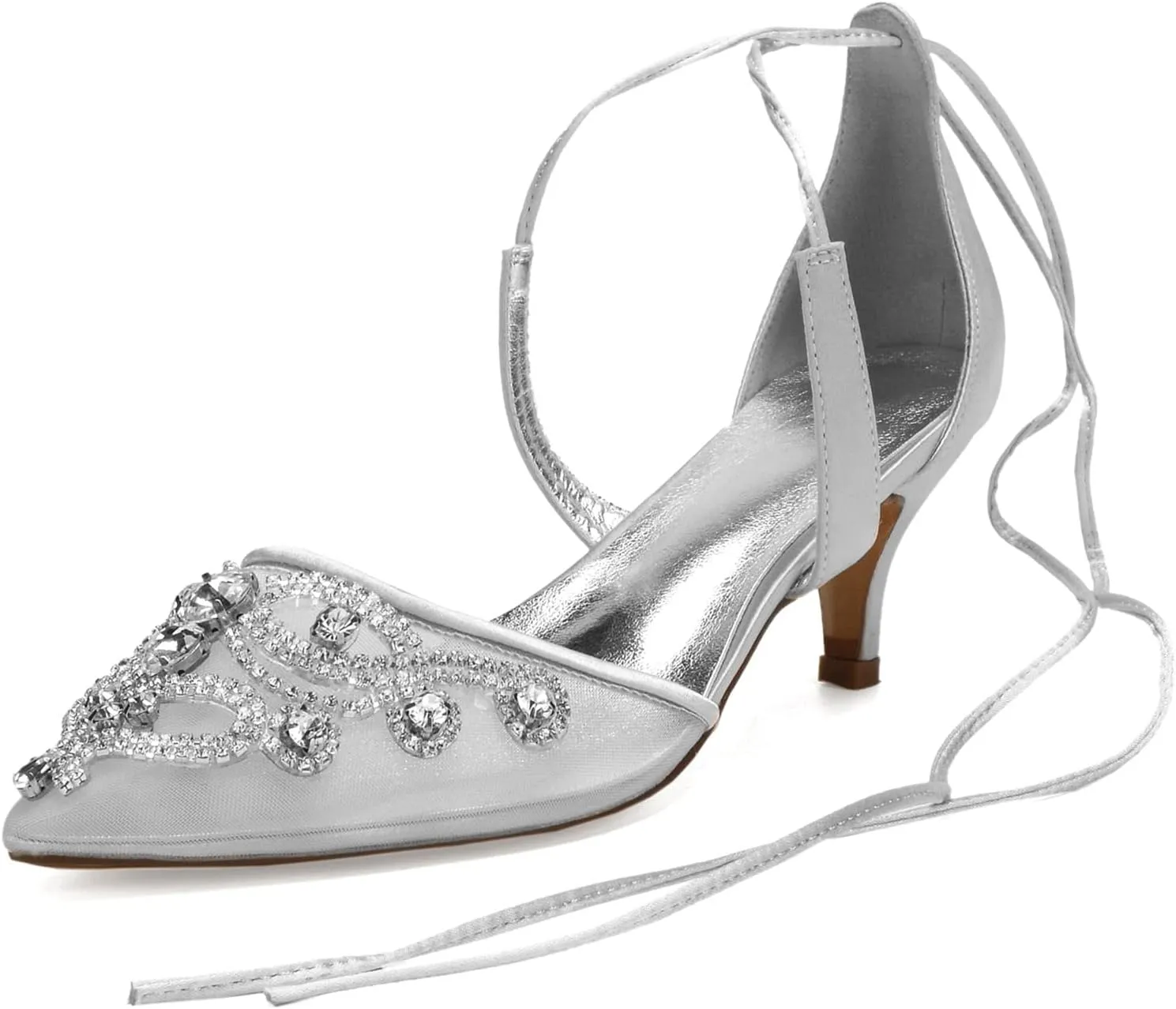 Womens Bridal Wedding Satin Pumps Ladies Peep Toe High Heel Sandals Satin Ribbon Tie Wedding Shoes Pointy Toe Bridal Wedding Evening Party Shoes