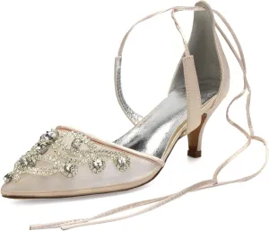 Womens Bridal Wedding Satin Pumps Ladies Peep Toe High Heel Sandals Satin Ribbon Tie Wedding Shoes Pointy Toe Bridal Wedding Evening Party Shoes