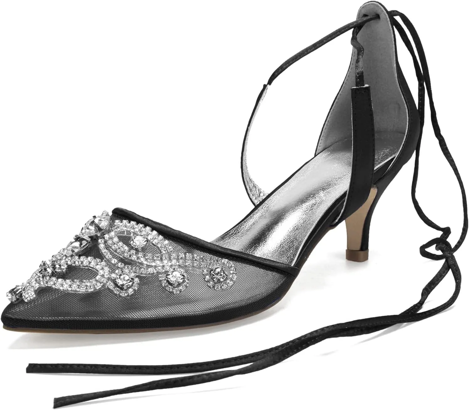 Womens Bridal Wedding Satin Pumps Ladies Peep Toe High Heel Sandals Satin Ribbon Tie Wedding Shoes Pointy Toe Bridal Wedding Evening Party Shoes