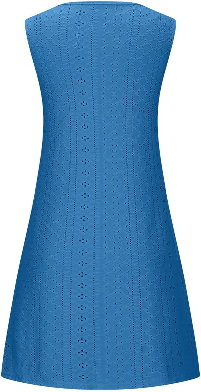 Women's Casual Dresses Soft Sleeveless Crewneck Summer Vacation Dresses with Pockets Relaxed Size Mini Dresses