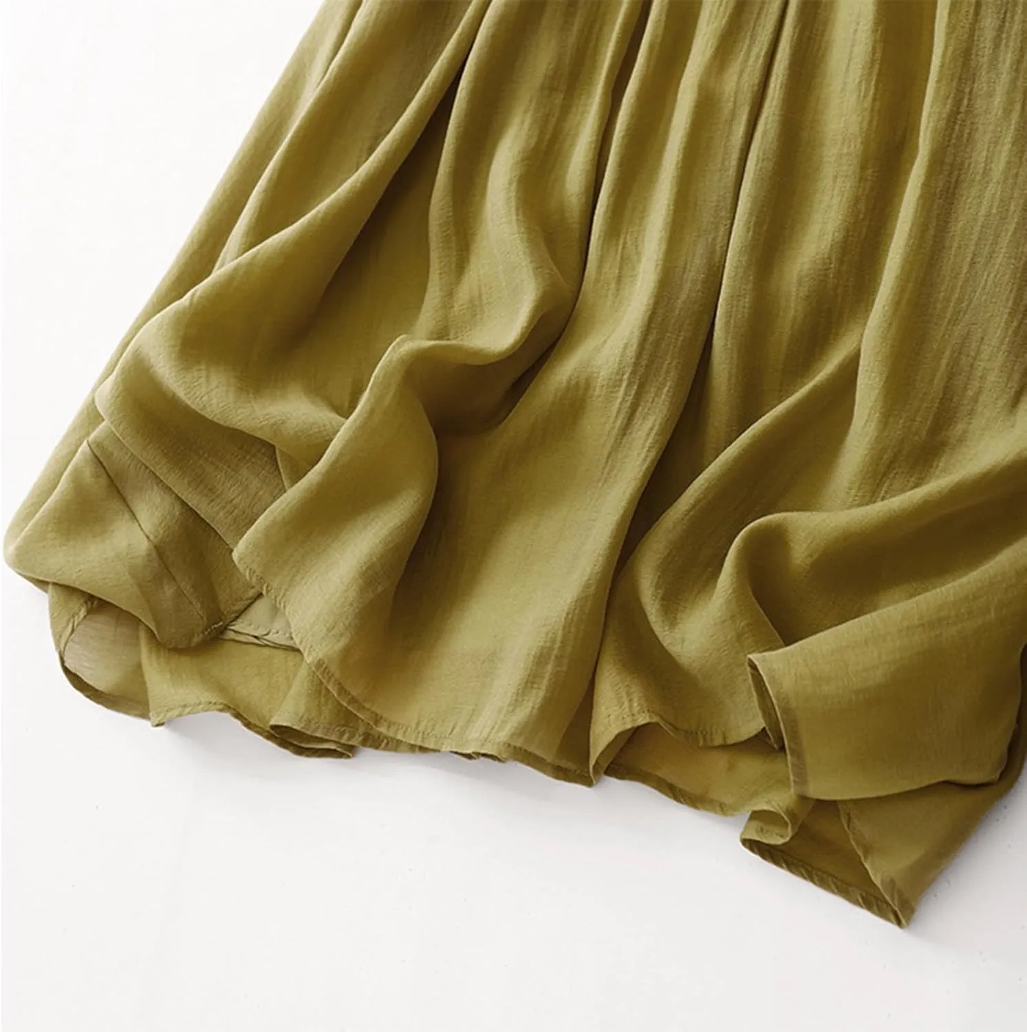 Womens Cotton Linen Skirts Summer Casual Elegant Double Layer Elastic High Waist Flowy Swing A Line Long Maxi Skirt