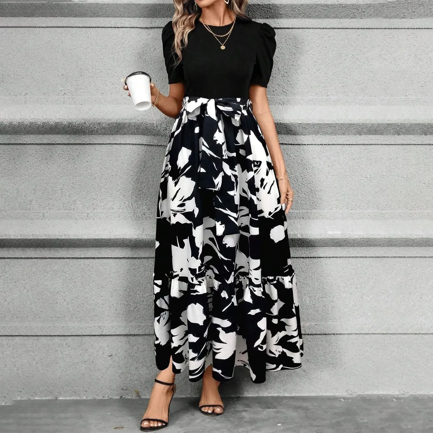 Womens Dresses for Wedding Guest 2025 Elegant Classy Empire Waist Short Sleeve A Line Dress Summer Work Wrap Sundress