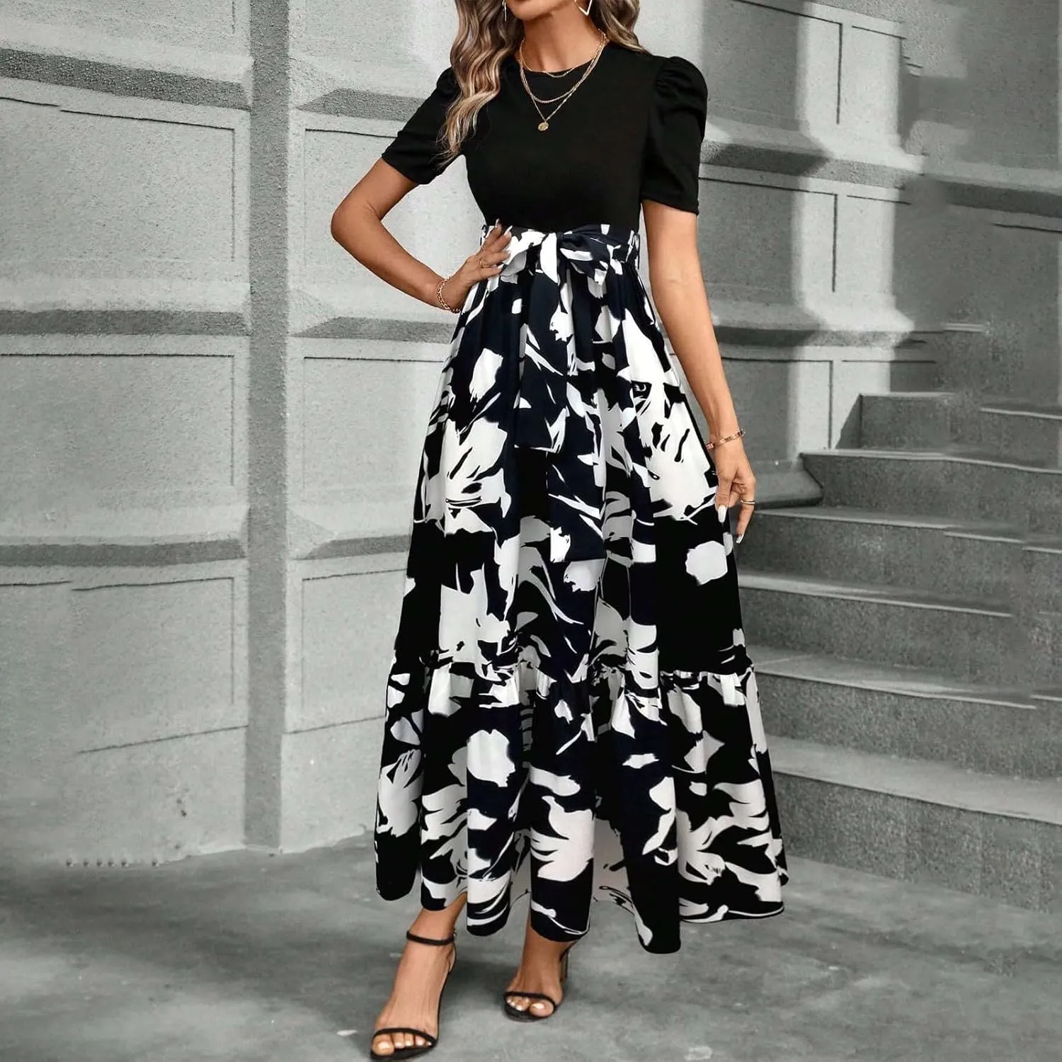 Womens Dresses for Wedding Guest 2025 Elegant Classy Empire Waist Short Sleeve A Line Dress Summer Work Wrap Sundress
