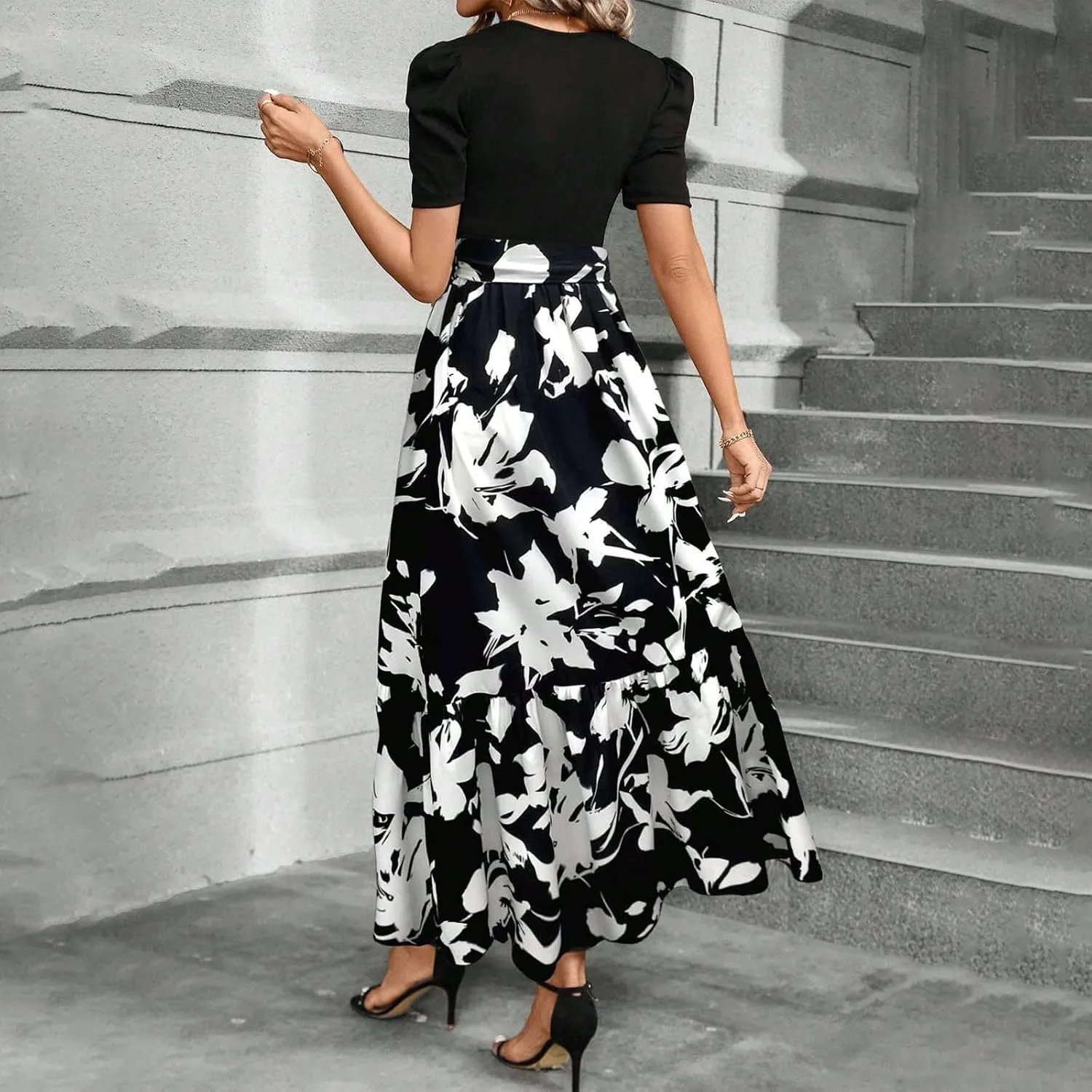 Womens Dresses for Wedding Guest 2025 Elegant Classy Empire Waist Short Sleeve A Line Dress Summer Work Wrap Sundress