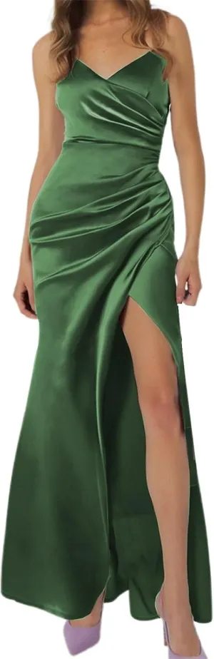 Women's Elegant Backless Pleated Satin Strapless Bridesmaid Dress Sequin Maxi Dress for Women