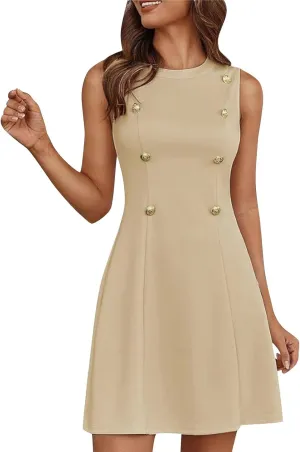 Women's Elegant Button Down Dress Fashionable Round Neck Midi Skirt Slimming Waist Big Hem Dresses Concert Party