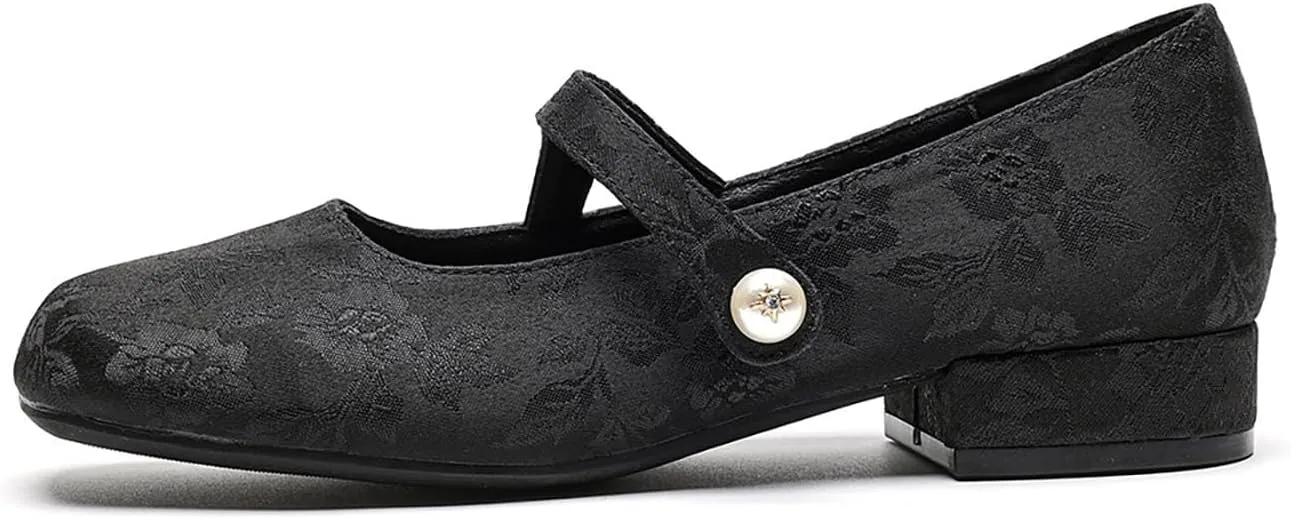 Women's Fashion Prints Mary Jane Chunky Heel,Comfortable Square Head Casual Work Office Dress Shoes