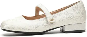 Women's Fashion Prints Mary Jane Chunky Heel,Comfortable Square Head Casual Work Office Dress Shoes