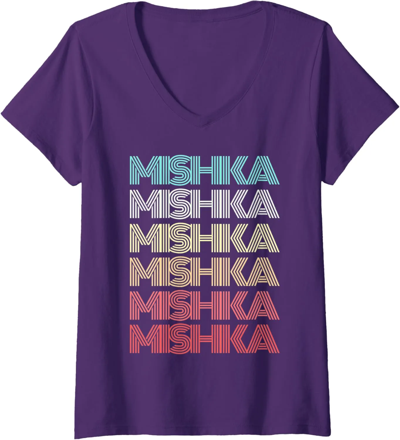 Womens First Name MISHKA Indian Girl Retro Personalized 80's Pink V-Neck T-Shirt
