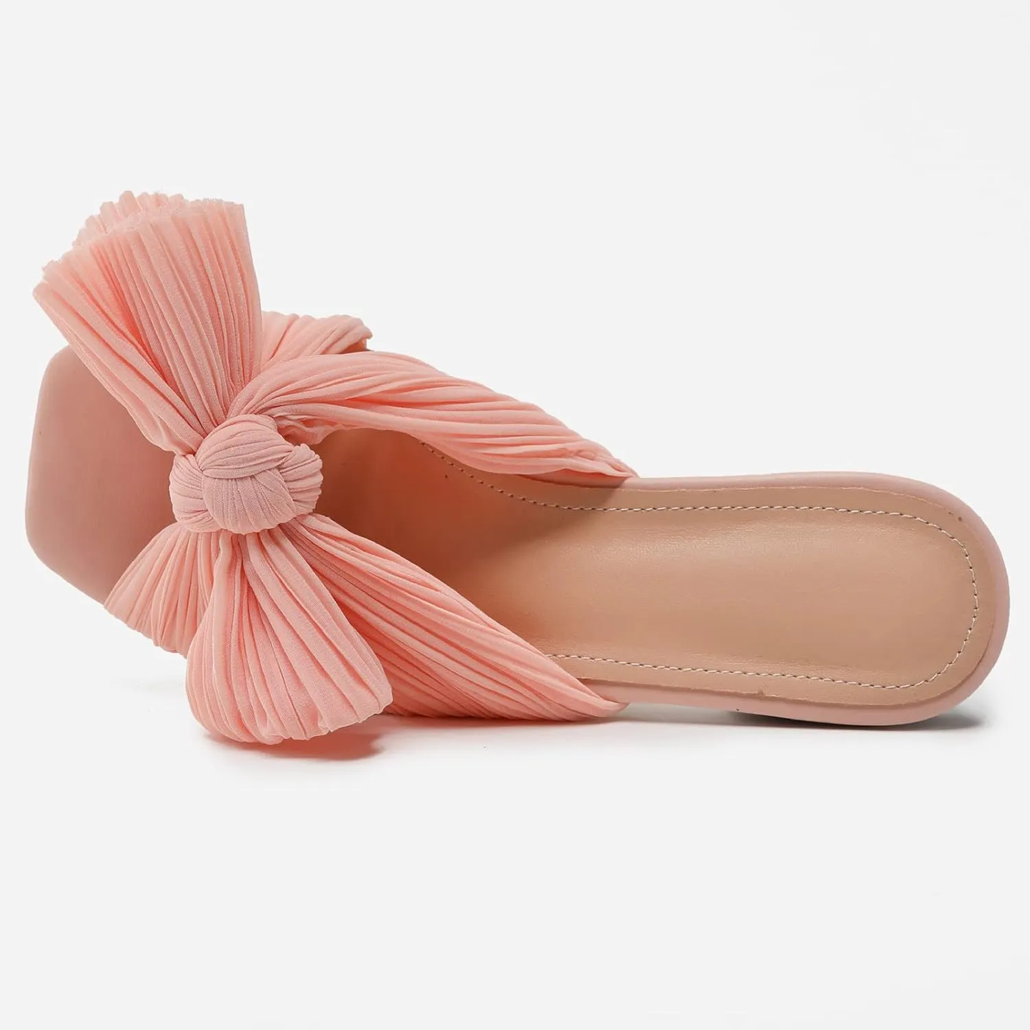 Women's Flat Sandals Casual Dress Sandal Satin Mules Slip On Bowknot Open Toe Backless Low Heeled Slipper Slides for Summer Wedding