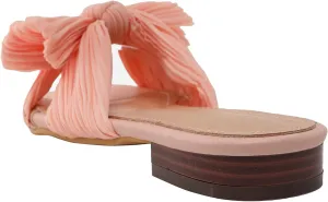 Women's Flat Sandals Casual Dress Sandal Satin Mules Slip On Bowknot Open Toe Backless Low Heeled Slipper Slides for Summer Wedding