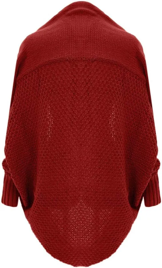 Womens Knitted Cardigan Batwing Sleeve Shawl Neck Sweater Open Front Casual Loose Pullover Coat