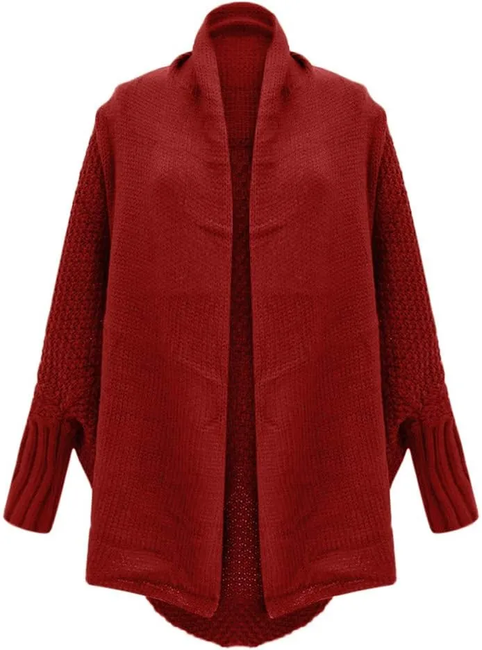 Womens Knitted Cardigan Batwing Sleeve Shawl Neck Sweater Open Front Casual Loose Pullover Coat