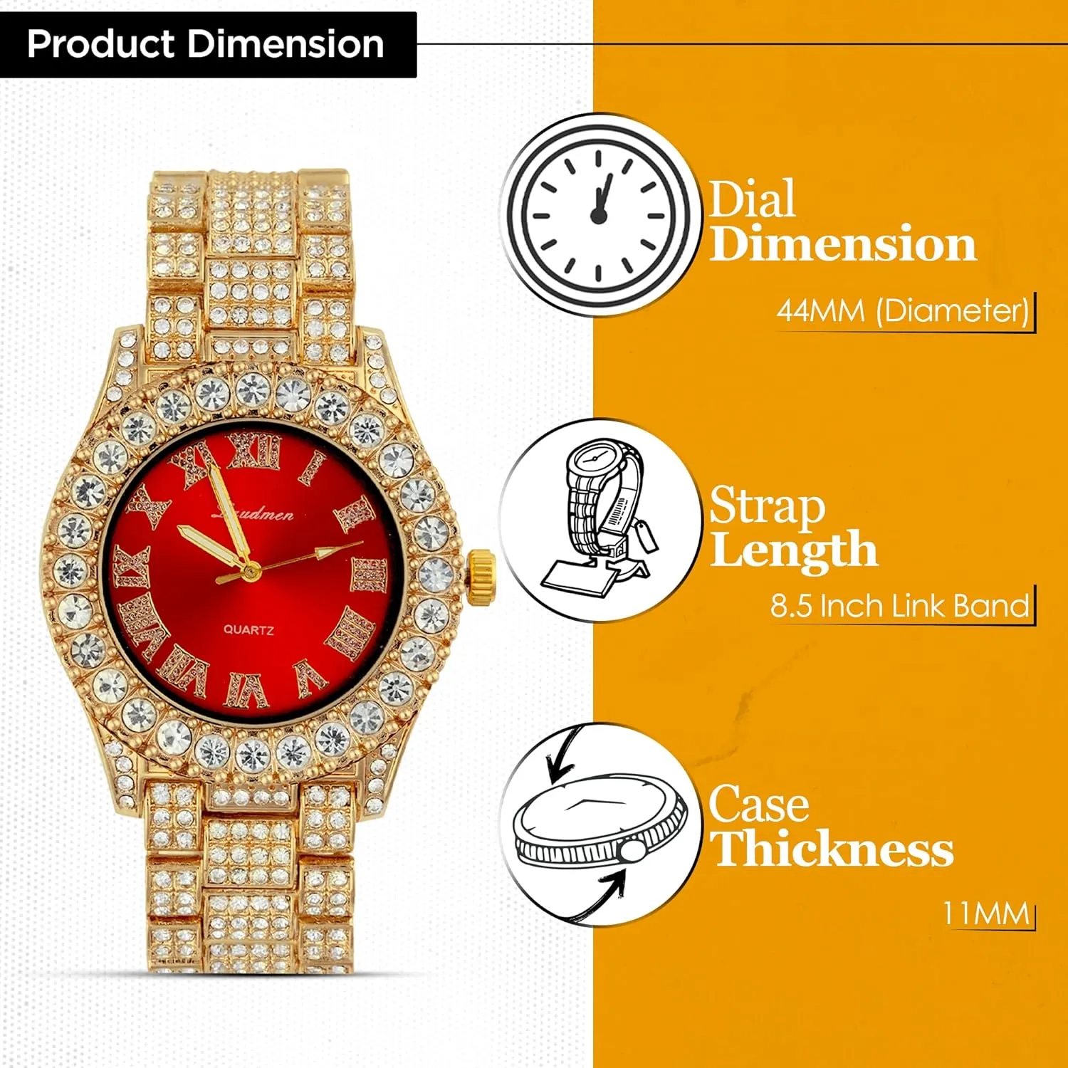 Women's Luxury Iced Bling Out Roman Numerals Watch & Bracelet Set – Big Rocks Bezel, Colored Dial