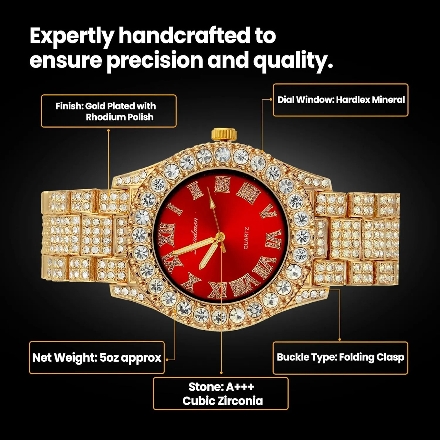 Women's Luxury Iced Bling Out Roman Numerals Watch & Bracelet Set – Big Rocks Bezel, Colored Dial