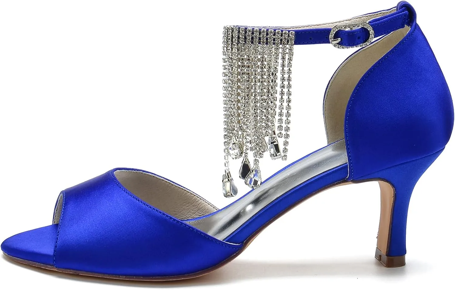 Women's Open Toe Satin Pumps Crystal Tassel Heels Party Wedding Bride Pump Dress Shoes Sandals