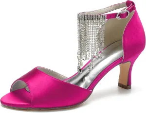 Women's Open Toe Satin Pumps Crystal Tassel Heels Party Wedding Bride Pump Dress Shoes Sandals