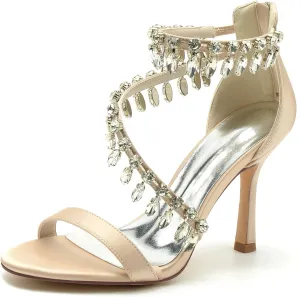 Women's Open Toe Wedding Bridal Shoes Rhinestones High Heels Sandals Ankle Strap Crystal Formal Evening Prom Party Dress Shoes Pumps