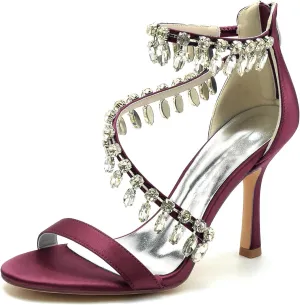 Women's Open Toe Wedding Bridal Shoes Rhinestones High Heels Sandals Ankle Strap Crystal Formal Evening Prom Party Dress Shoes Pumps
