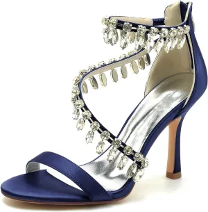 Women's Open Toe Wedding Bridal Shoes Rhinestones High Heels Sandals Ankle Strap Crystal Formal Evening Prom Party Dress Shoes Pumps