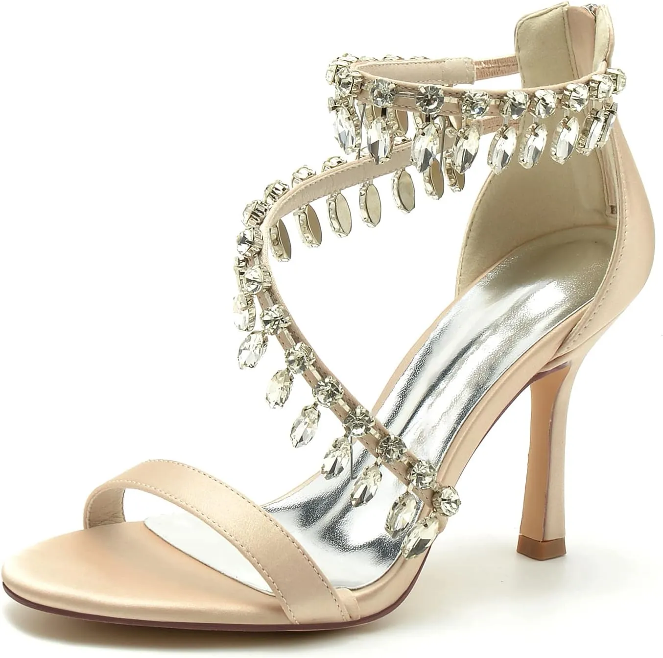 Women's Open Toe Wedding Bridal Shoes Rhinestones High Heels Sandals Ankle Strap Crystal Formal Evening Prom Party Dress Shoes Pumps