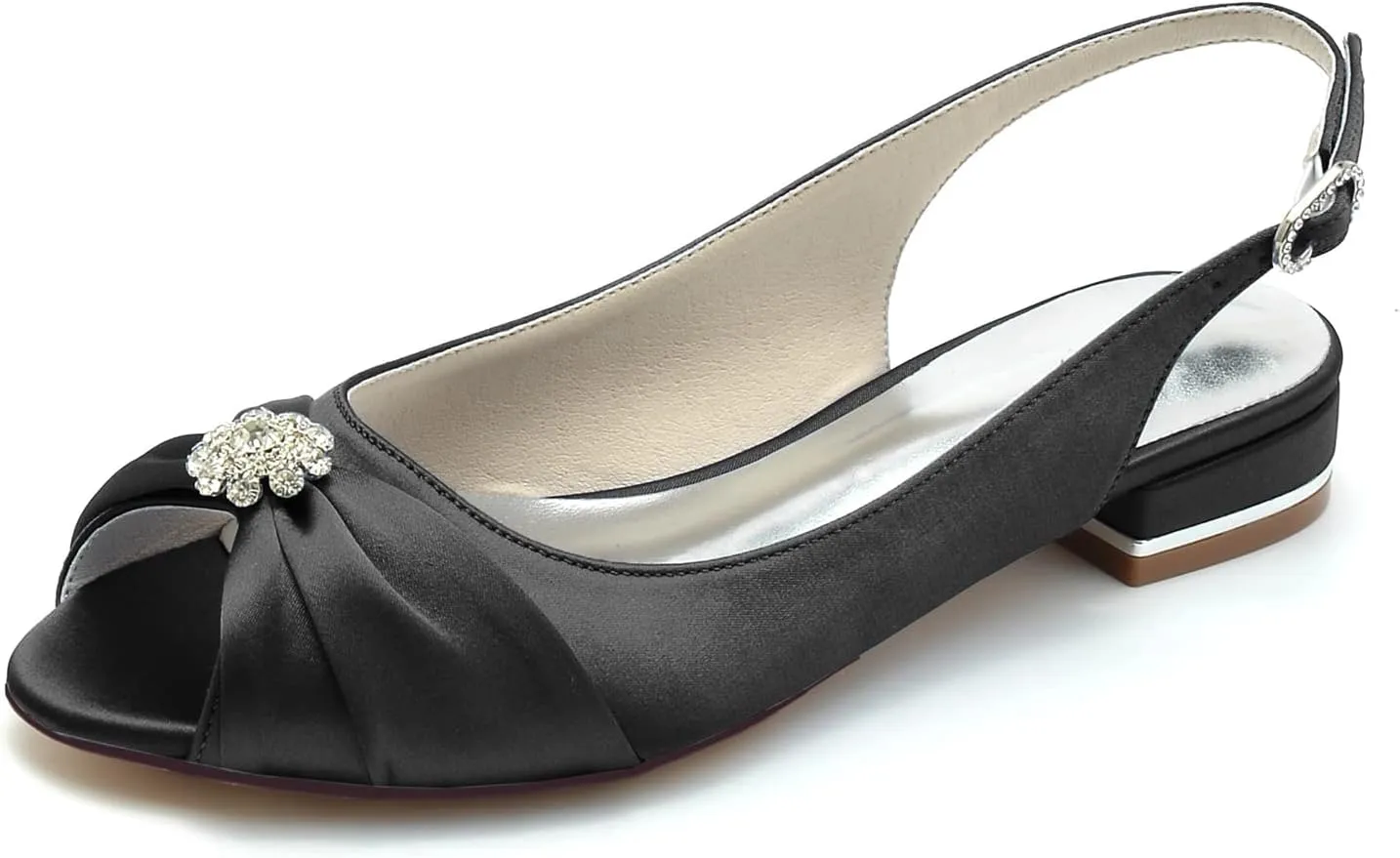 Women's Peep Toe Beaded Flat Pumps Satin Wedding Shoes Slingback Bridal Evening Party Comfort Flats Sandals