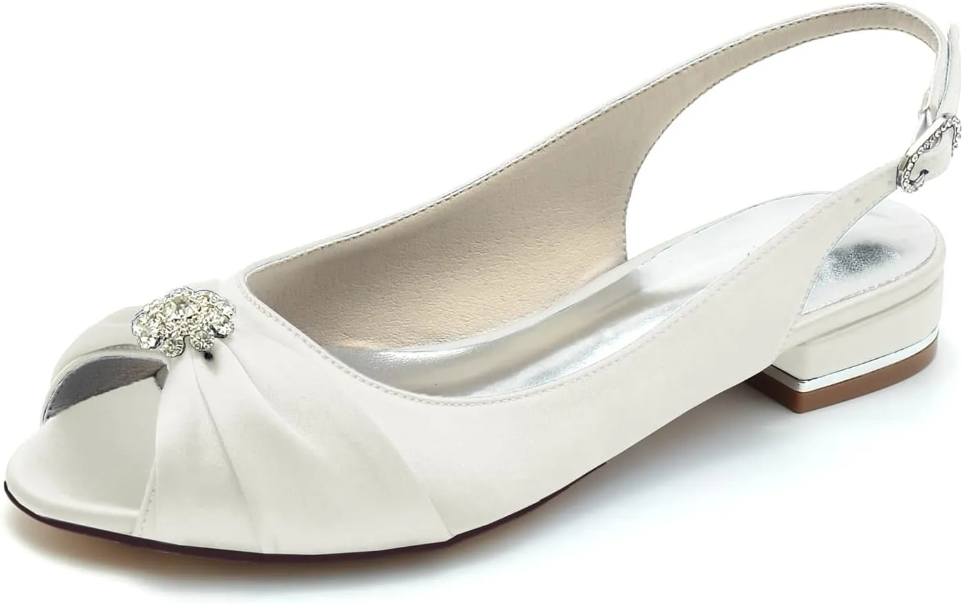 Women's Peep Toe Beaded Flat Pumps Satin Wedding Shoes Slingback Bridal Evening Party Comfort Flats Sandals