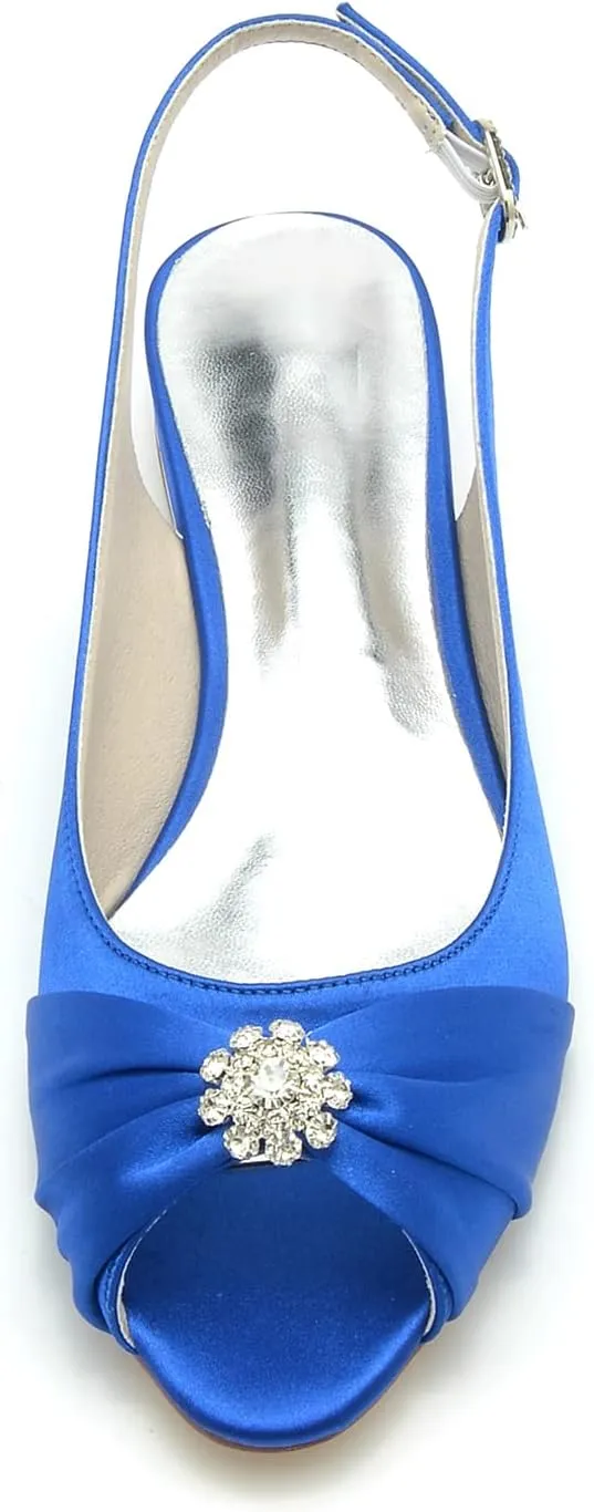 Women's Peep Toe Beaded Flat Pumps Satin Wedding Shoes Slingback Bridal Evening Party Comfort Flats Sandals