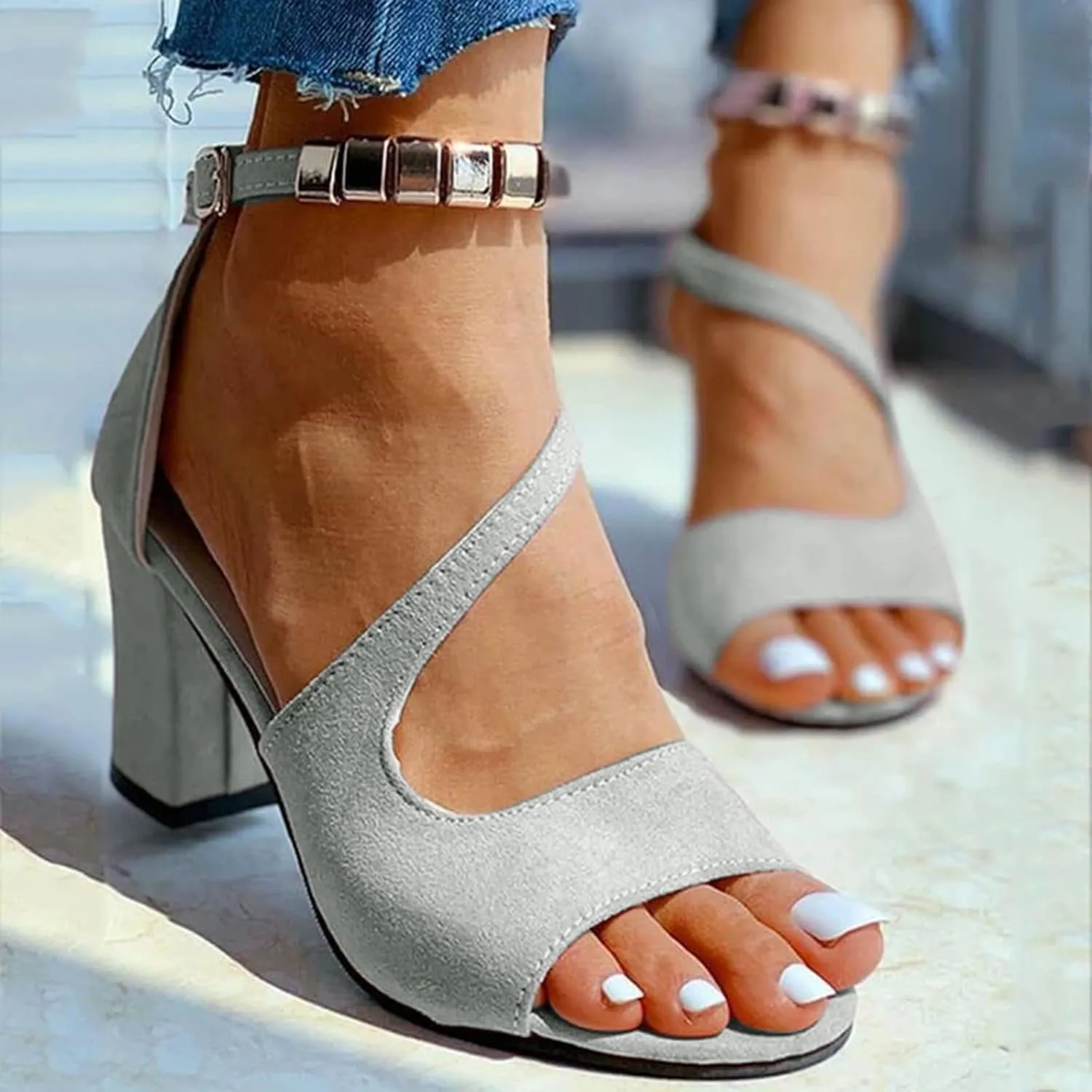 Womens Sandalsopen Toe Dressy Block Heel Sandals Fashion Ankle Strappy Heels Dress Wedding Bridal Shoes