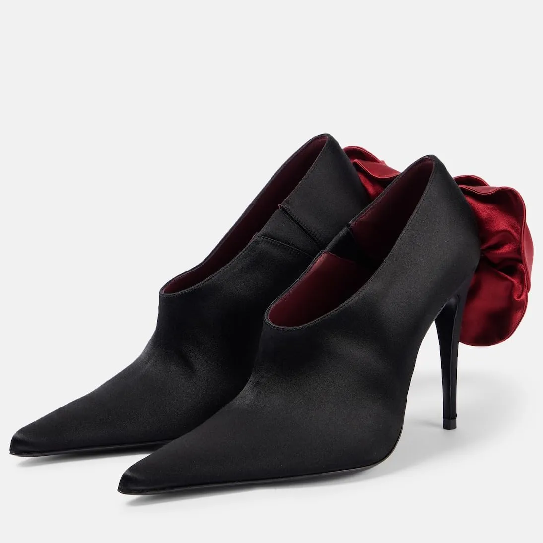 Women's Satin Pumps Pointed Toe Flower High Heels Pull-On Stiletto Sandals Fashion Wedding Party Evening Dress Shoes