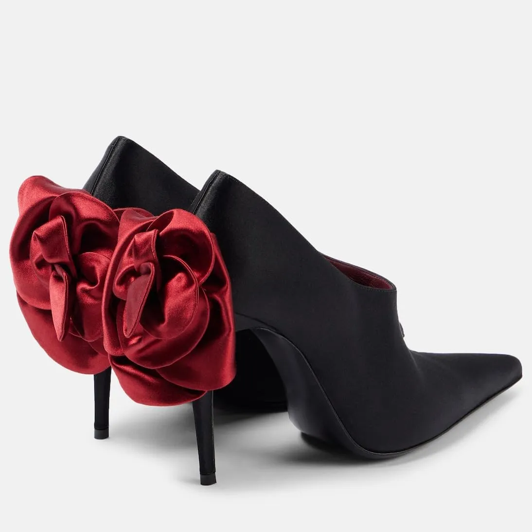 Women's Satin Pumps Pointed Toe Flower High Heels Pull-On Stiletto Sandals Fashion Wedding Party Evening Dress Shoes