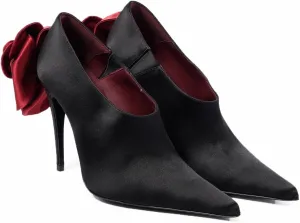 Women's Satin Pumps Pointed Toe Flower High Heels Pull-On Stiletto Sandals Fashion Wedding Party Evening Dress Shoes