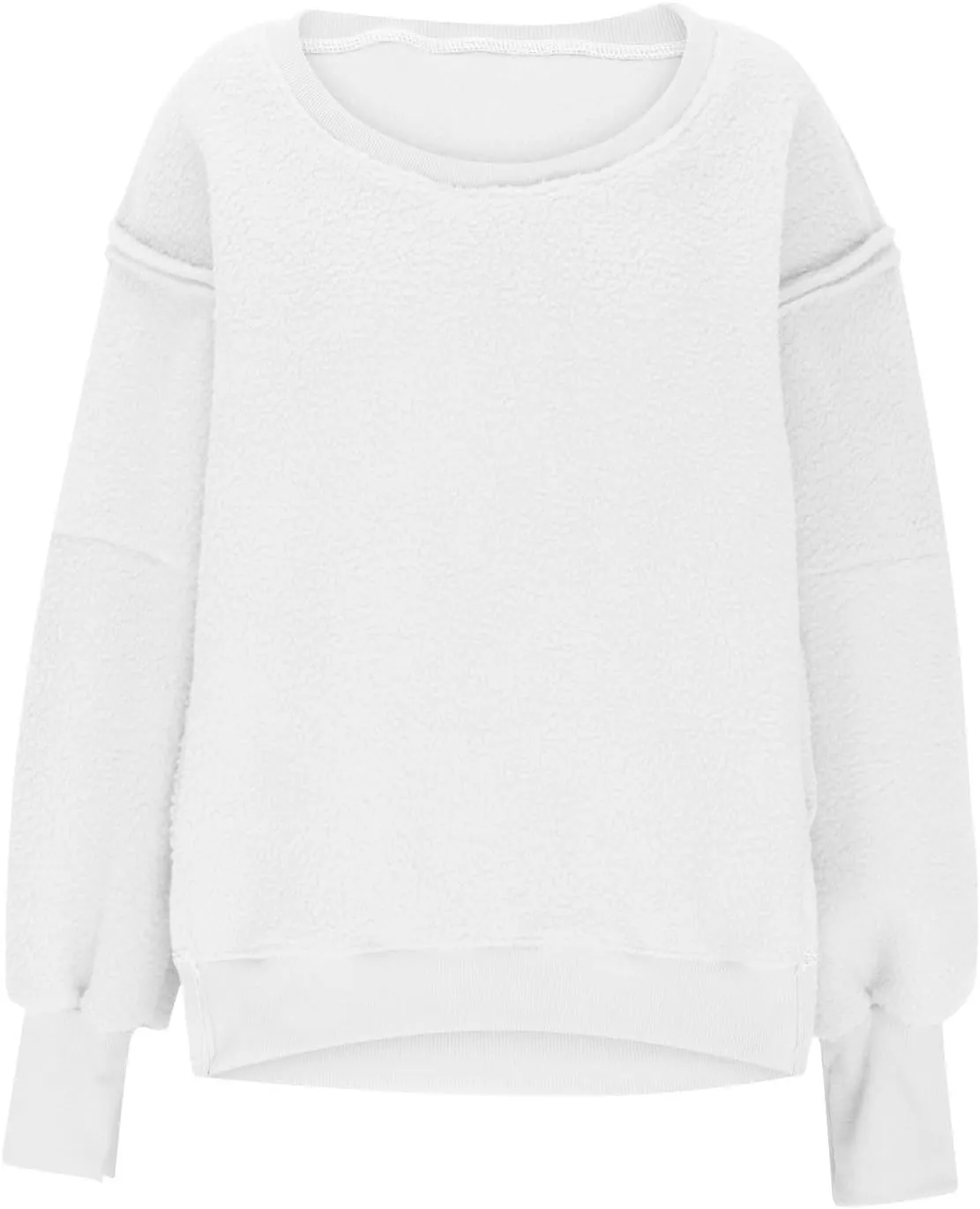 Women's Sherpa Sweatshirts Fuzzy Fleece Pullover Tops Winter Warm Comfy Sweaters Fashion Side Slit Sweatshirt
