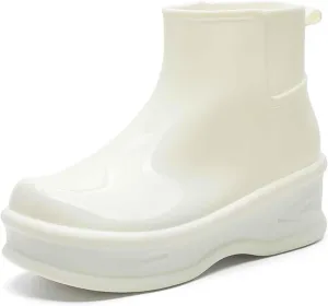 Women's Short Rain Boots Rubber Waterproof Garden Boots Elastic Slip On Insulated Rain Shoe for Outdoor Work Sole