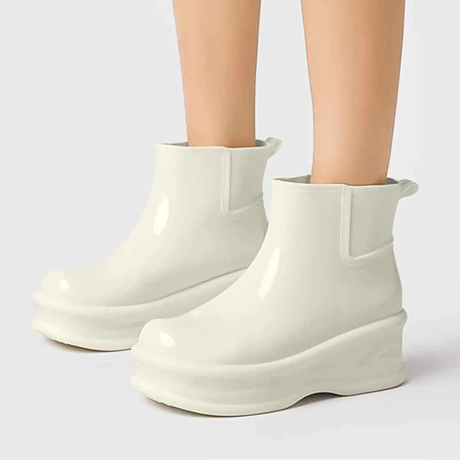 Women's Short Rain Boots Rubber Waterproof Garden Boots Elastic Slip On Insulated Rain Shoe for Outdoor Work Sole