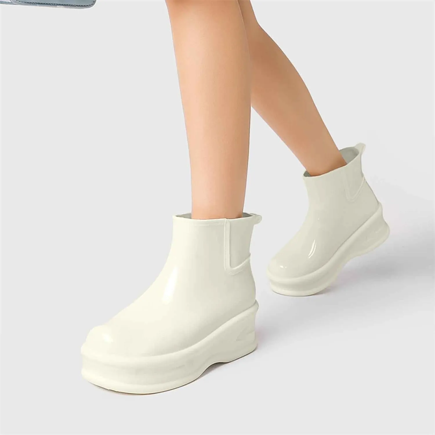 Women's Short Rain Boots Rubber Waterproof Garden Boots Elastic Slip On Insulated Rain Shoe for Outdoor Work Sole