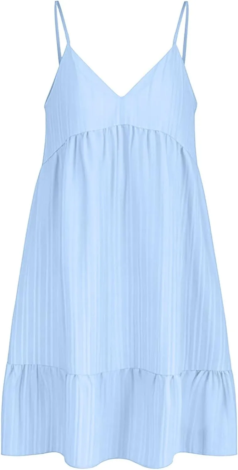 Women's Spaghetti Strap Dress Solid V Neck Ruffled Sleeveless Dress Women Summer Beach Fashion 2025
