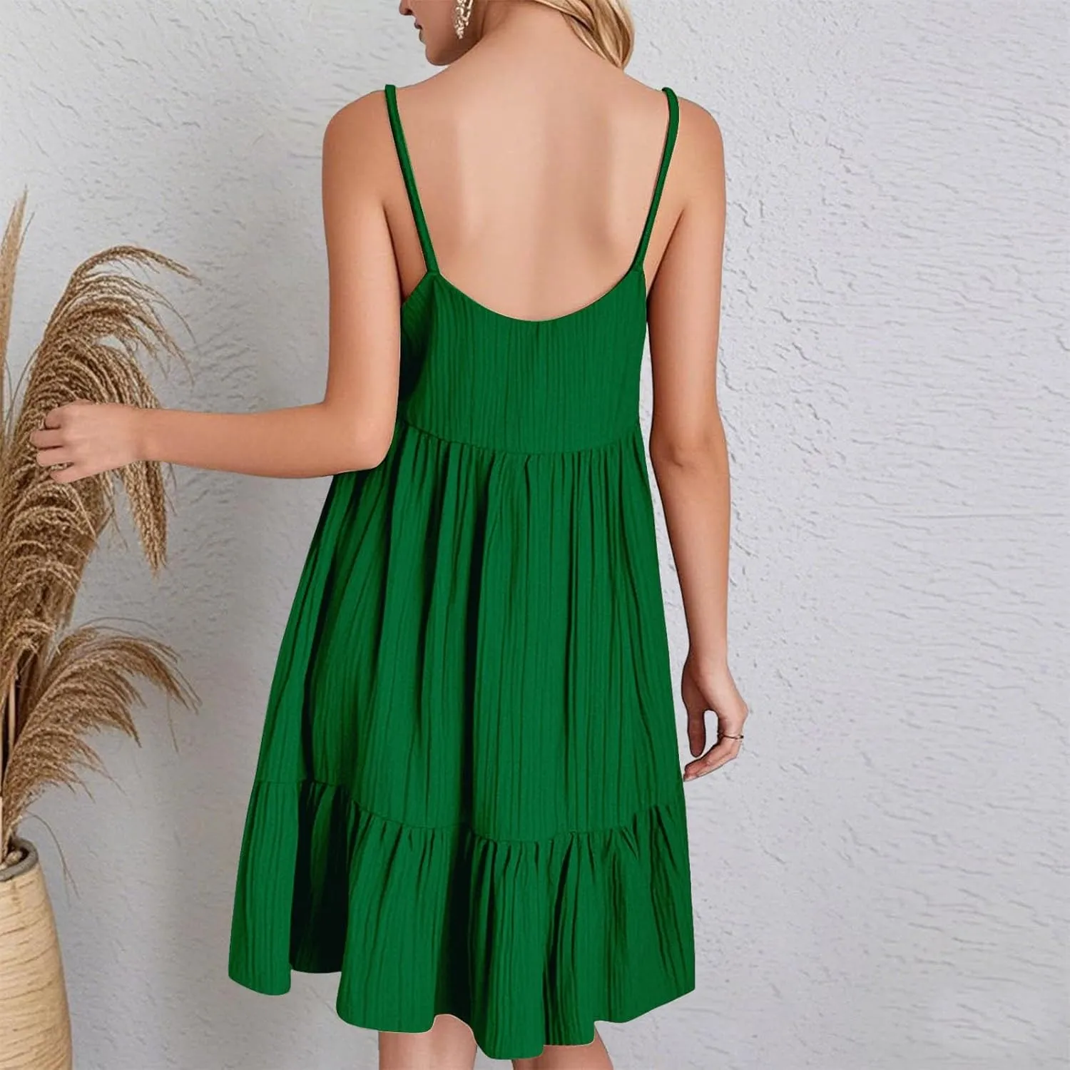 Women's Spaghetti Strap Dress Solid V Neck Ruffled Sleeveless Dress Women Summer Beach Fashion 2025