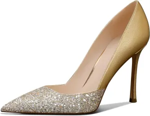 Women's Sparkly High Heels Closed Pointed Toe Pumps 3.74-inch Sexy Slip on Heels Wedding Party Pumps Shoes