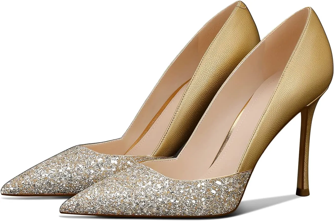 Women's Sparkly High Heels Closed Pointed Toe Pumps 3.74-inch Sexy Slip on Heels Wedding Party Pumps Shoes