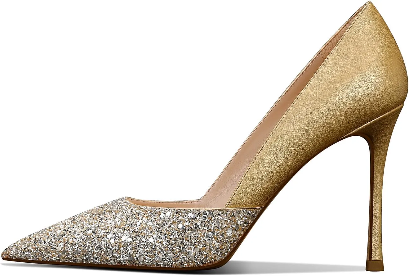 Women's Sparkly High Heels Closed Pointed Toe Pumps 3.74-inch Sexy Slip on Heels Wedding Party Pumps Shoes