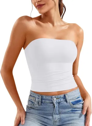 Womens Strapless Tube Tops Sexy Sleeveless Backless Bandeau Shirts Going Out Crop Top Cute 2025 Summer Clothes