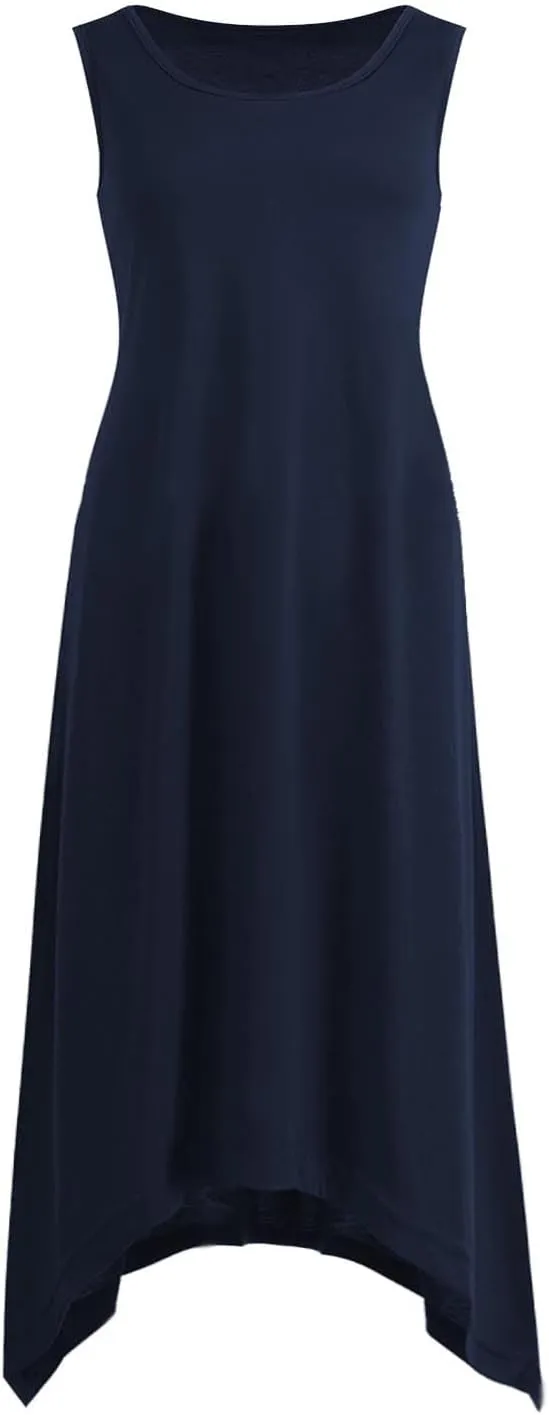 Women's Trendy Dress Round Neck Sleeveless Dress Casual Irregular A-line Hem Long Dresses Daily Vacation Wear